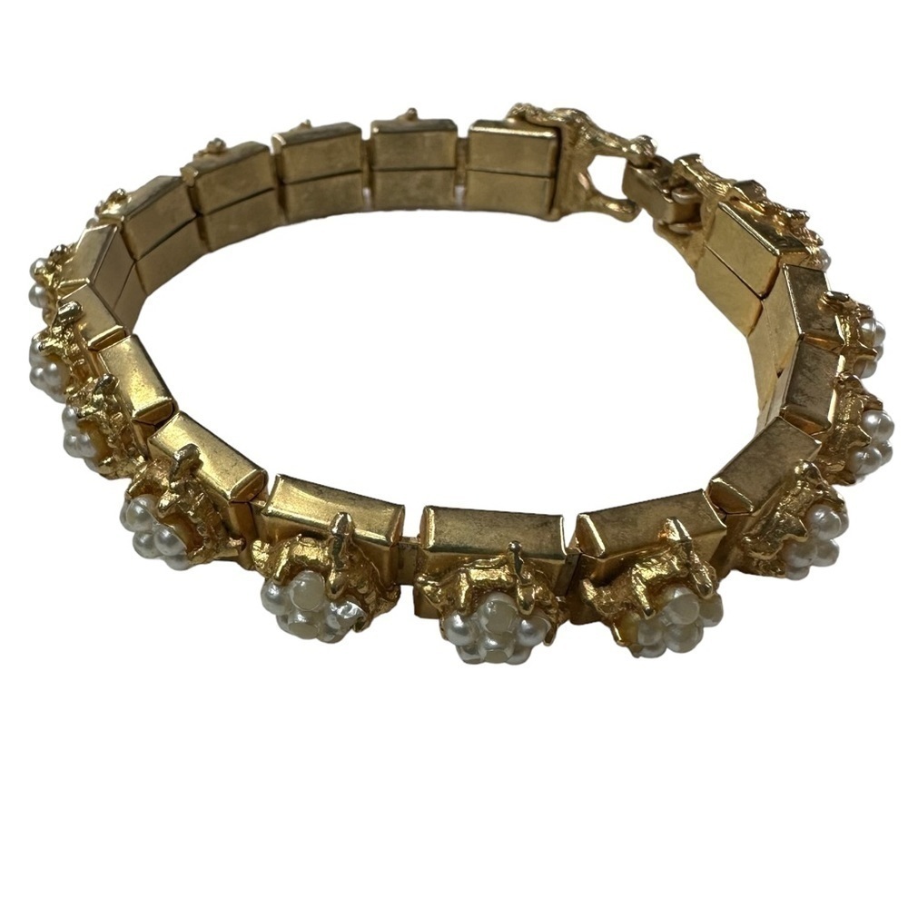 Florenza vintage brushed gold link pearl cluster bracelet